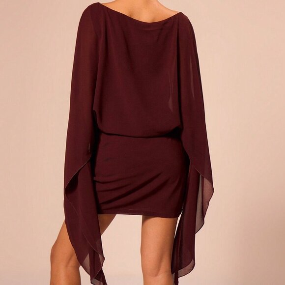 rich brown Party Women's Boat Neck Draped Sleeve Slouch Mini Dress - Picture 2 of 5